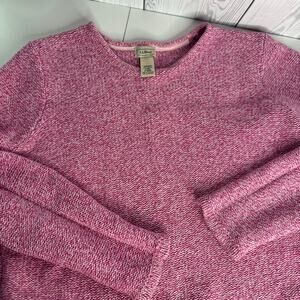 VTG LL Bean Roll Neck  Sweater Womens L Cotton Speckled Chunky Pink  Pullover